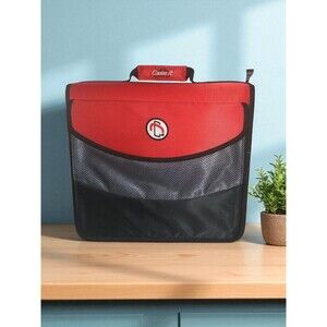 Case-It The Mighty Zip Tab Red & Black 3 Ring Binder 3” Capacity w/Carry Strap